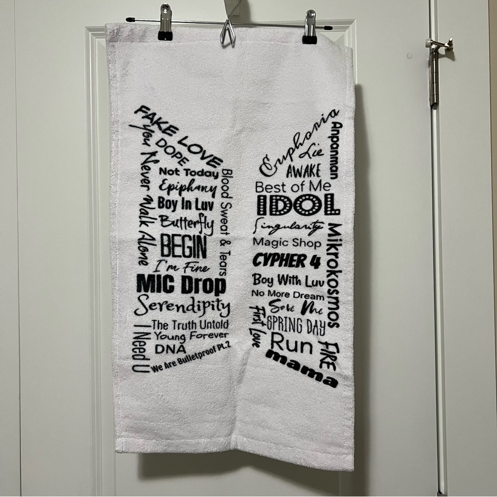 BTS Songs on White Towel. Bangtan